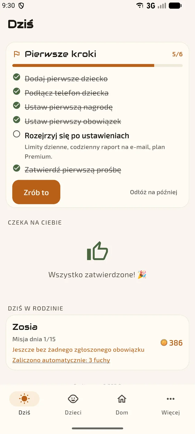 Panel rodzica: co dziś zrobione, co czeka na zatwierdzenie